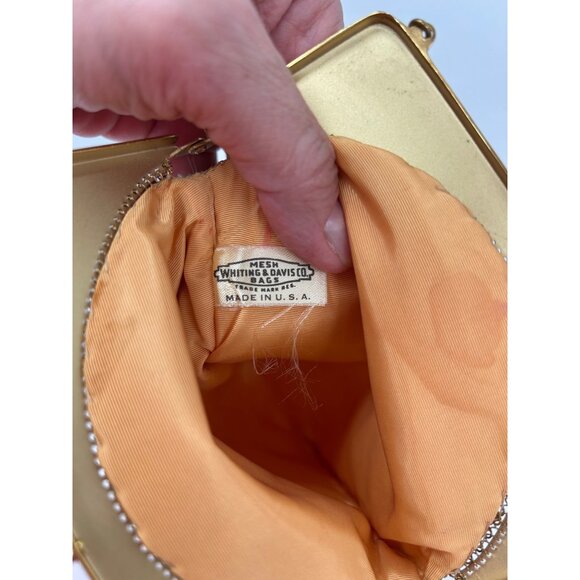 Vintage Whiting & Davis Gold Mesh Evening Purse Hinged Frame Clutch With Fringe - Picture 5 of 11